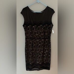 NEW Joseph Ribkoff Lace Black/Nude Dress
